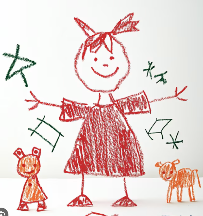 Dessin au feutre rouge réalisé par Léa